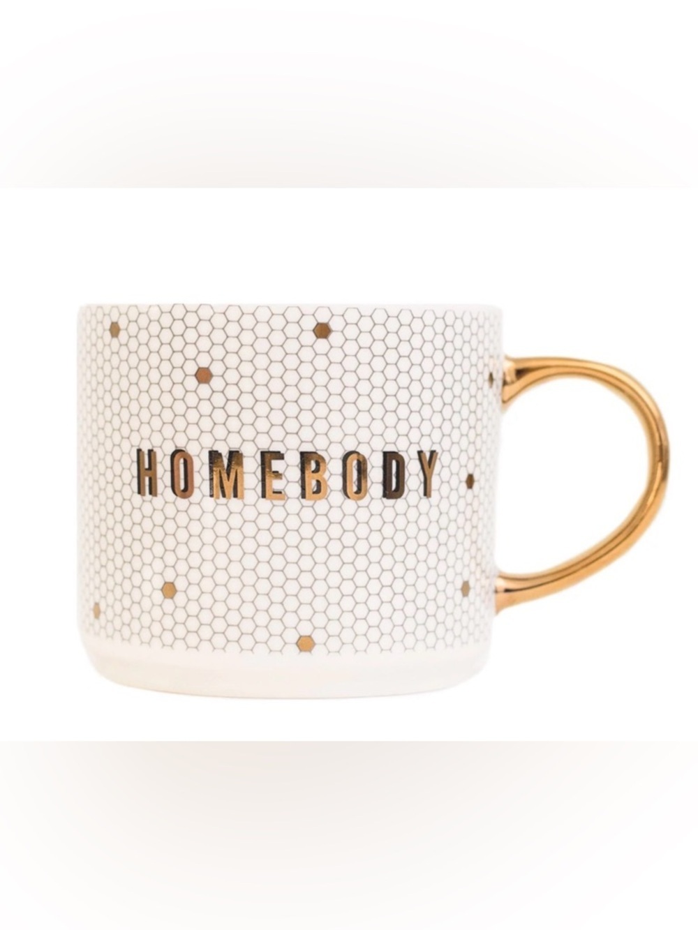 Sweetwater Decor Homebody Tile Style White Gold Bone China Coffee Mug Cup New